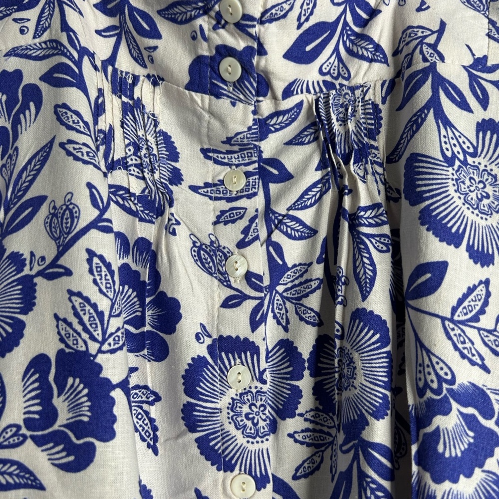 Rachel Zoe Blue & White Floral Puff Sleeve Crop Blouse – Size S - Picture 4 of 5